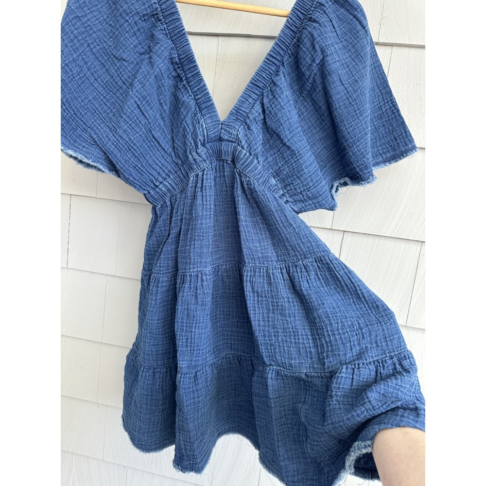 Aerie Blue Pool to Party Gauze Tiered Mini Dress Flutter Sleeve V Neck XS - Picture 5 of 12